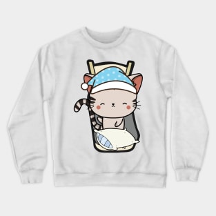 Cute tabby cat is going to bed Crewneck Sweatshirt